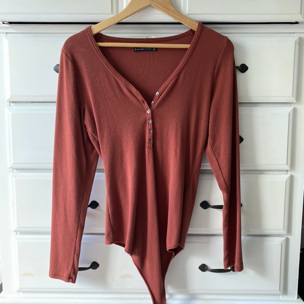 Abercrombie Long Sleeve Henley Bodysuit - Red